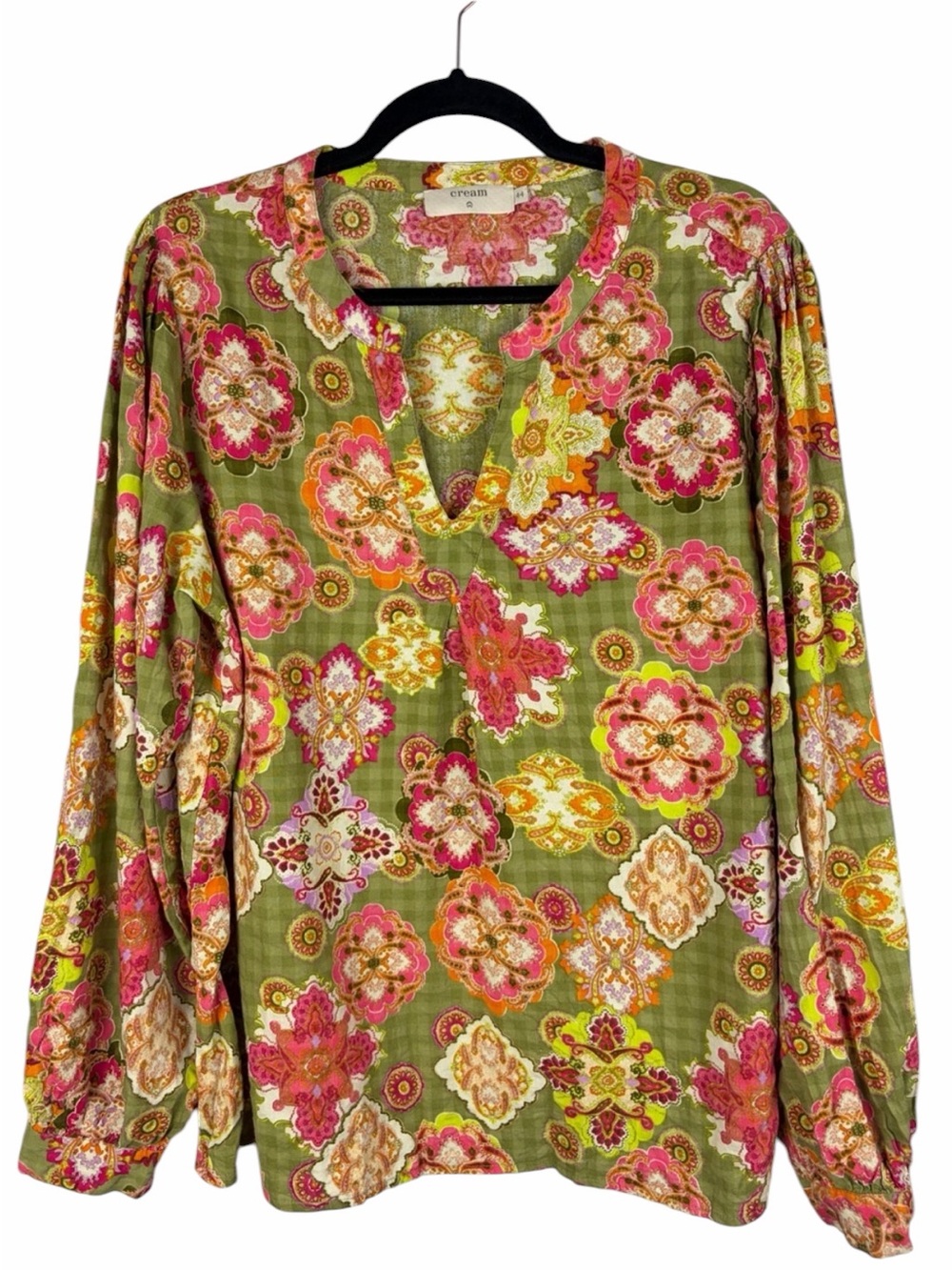Cream CRJolly Floral Paisley Blouse Size 44 Green Pink Boho Tunic